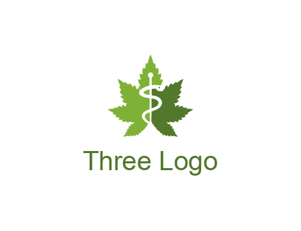 Rod of Asclepius inside marijuana leaf for a medicine logo