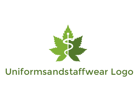 Rod of Asclepius inside marijuana leaf for a medicine logo