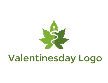Rod of Asclepius inside marijuana leaf for a medicine logo