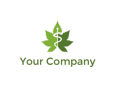 Rod of Asclepius inside marijuana leaf for a medicine logo