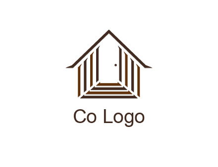 house construction logo with mandela effect on the stairs leading to a door