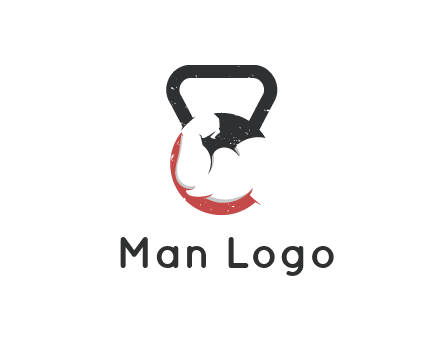 kettlebell gym shaped logo with bodybuilder arm
