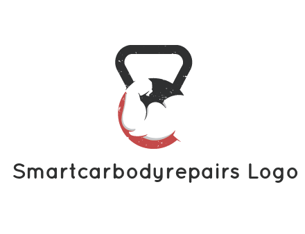kettlebell gym shaped logo with bodybuilder arm