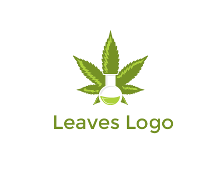 medical logo displaying laboratory flask with marijuana leaf