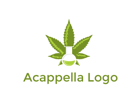 medical logo displaying laboratory flask with marijuana leaf