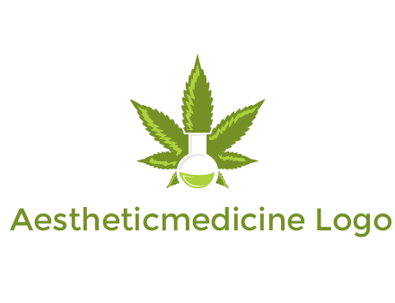 medical logo displaying laboratory flask with marijuana leaf