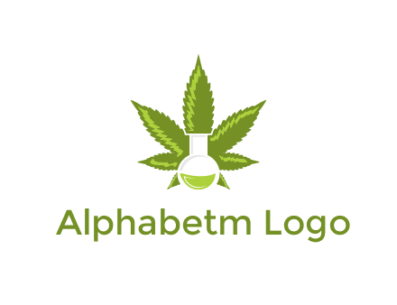 medical logo displaying laboratory flask with marijuana leaf