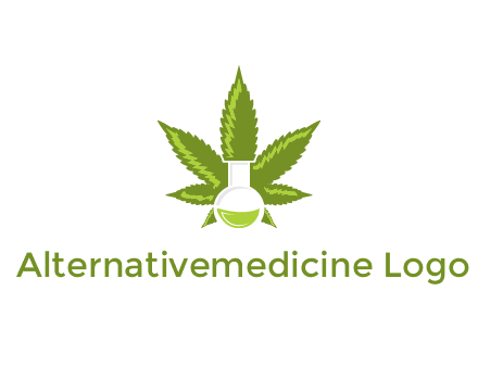medical logo displaying laboratory flask with marijuana leaf