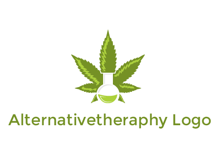 medical logo displaying laboratory flask with marijuana leaf