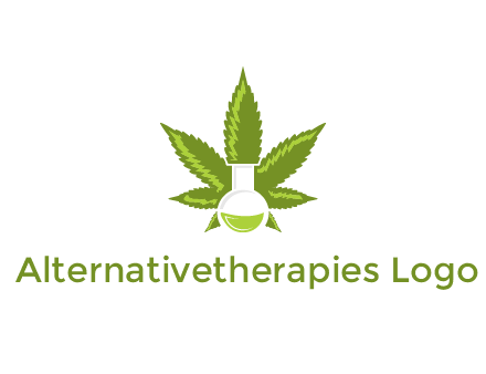 medical logo displaying laboratory flask with marijuana leaf