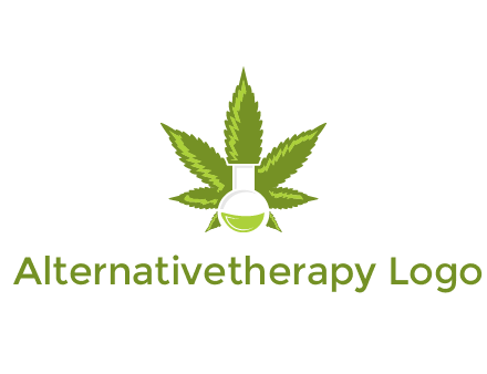 medical logo displaying laboratory flask with marijuana leaf