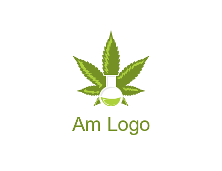 medical logo displaying laboratory flask with marijuana leaf