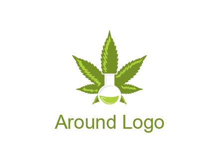medical logo displaying laboratory flask with marijuana leaf
