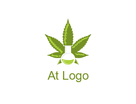 medical logo displaying laboratory flask with marijuana leaf