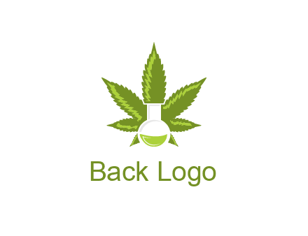 medical logo displaying laboratory flask with marijuana leaf