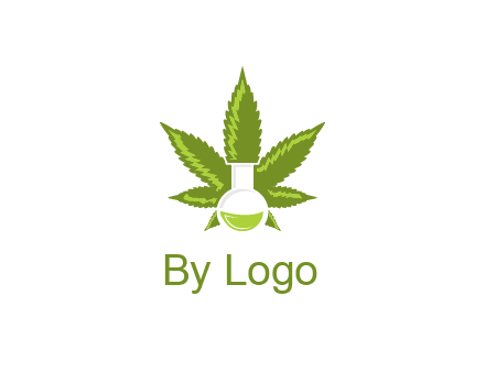 medical logo displaying laboratory flask with marijuana leaf
