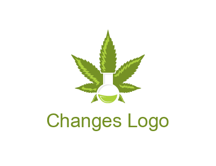 medical logo displaying laboratory flask with marijuana leaf