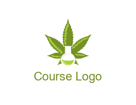 medical logo displaying laboratory flask with marijuana leaf