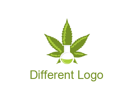 medical logo displaying laboratory flask with marijuana leaf