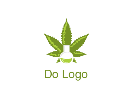 medical logo displaying laboratory flask with marijuana leaf