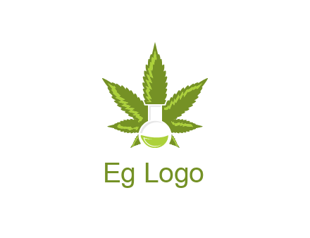 medical logo displaying laboratory flask with marijuana leaf