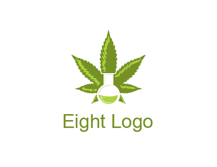 medical logo displaying laboratory flask with marijuana leaf