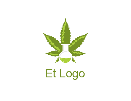 medical logo displaying laboratory flask with marijuana leaf
