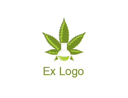 medical logo displaying laboratory flask with marijuana leaf