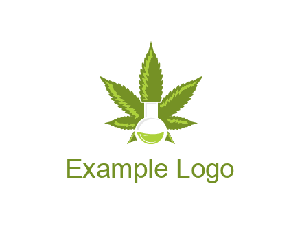 medical logo displaying laboratory flask with marijuana leaf