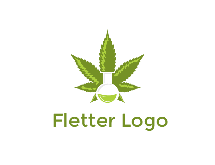 medical logo displaying laboratory flask with marijuana leaf