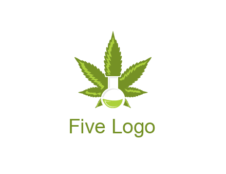 medical logo displaying laboratory flask with marijuana leaf