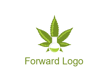 medical logo displaying laboratory flask with marijuana leaf