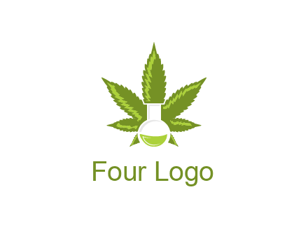 medical logo displaying laboratory flask with marijuana leaf