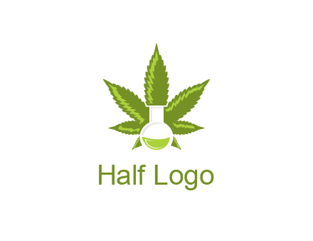 medical logo displaying laboratory flask with marijuana leaf