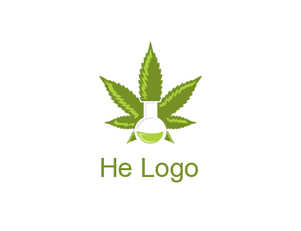 medical logo displaying laboratory flask with marijuana leaf