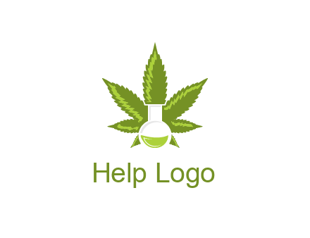 medical logo displaying laboratory flask with marijuana leaf