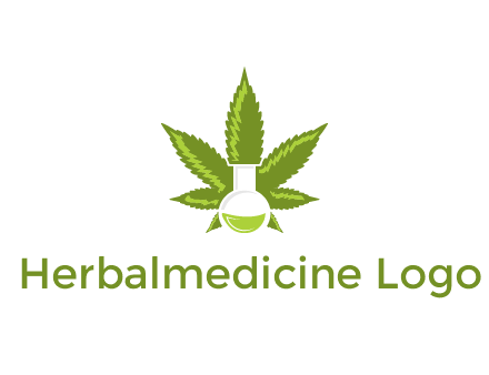 medical logo displaying laboratory flask with marijuana leaf
