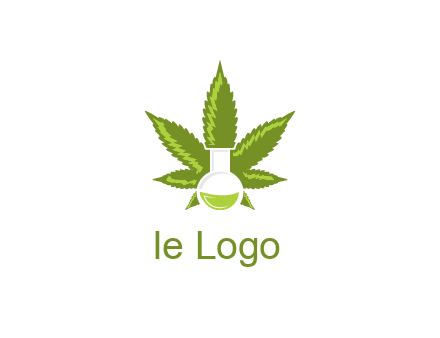 medical logo displaying laboratory flask with marijuana leaf