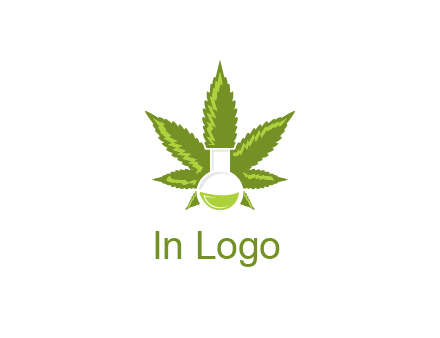 medical logo displaying laboratory flask with marijuana leaf