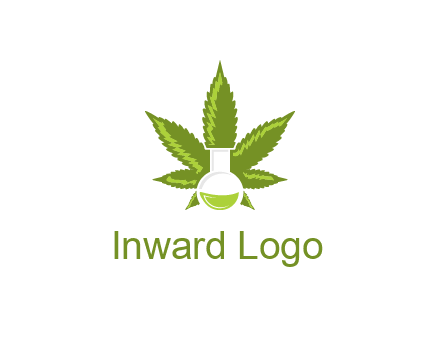 medical logo displaying laboratory flask with marijuana leaf