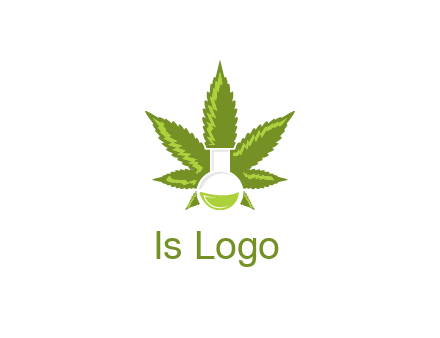 medical logo displaying laboratory flask with marijuana leaf