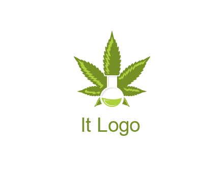 medical logo displaying laboratory flask with marijuana leaf