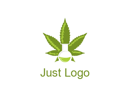 medical logo displaying laboratory flask with marijuana leaf