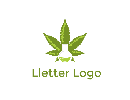 medical logo displaying laboratory flask with marijuana leaf