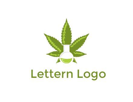 medical logo displaying laboratory flask with marijuana leaf