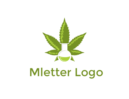 medical logo displaying laboratory flask with marijuana leaf