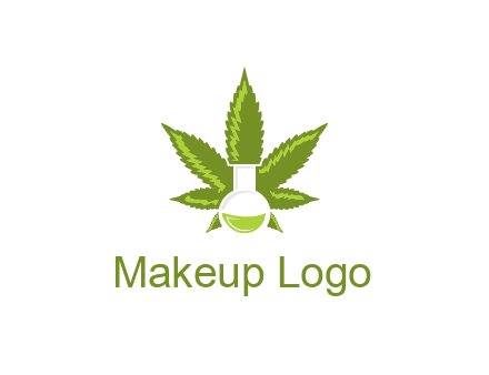 medical logo displaying laboratory flask with marijuana leaf