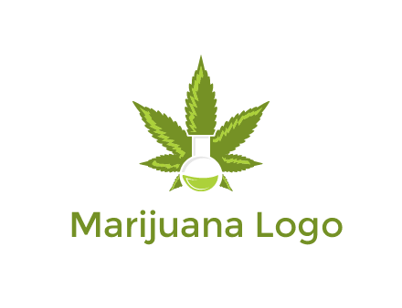 medical logo displaying laboratory flask with marijuana leaf
