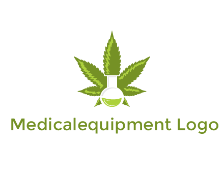 medical logo displaying laboratory flask with marijuana leaf