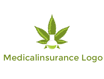 medical logo displaying laboratory flask with marijuana leaf